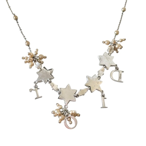 Dior Champagne Pearl & Silver Spell Out Engraved Adjustable Necklace - Picture 12 of 15